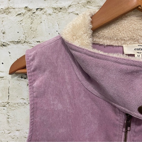 Entro Purple Corduroy Faux Fur Zip Up Cinch Waist Utility Vest - Picture 2 of 7